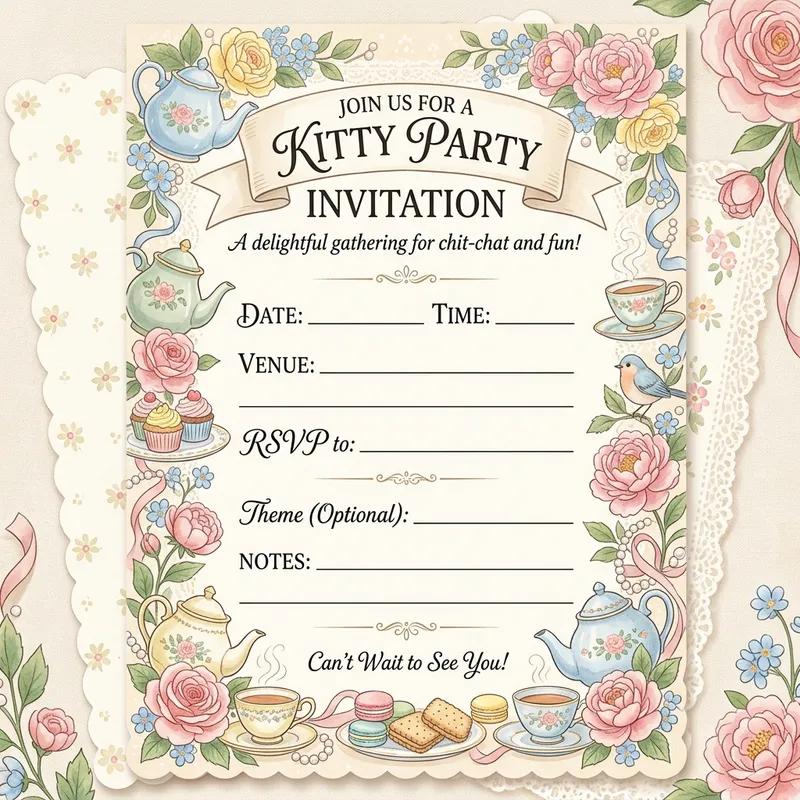Charming Kitty Party Invitation Template