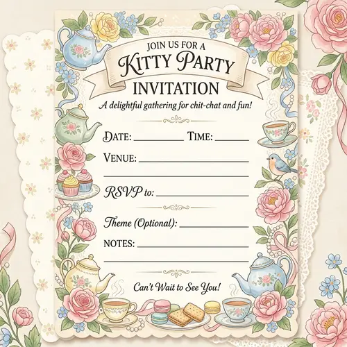 Charming Kitty Party Invitation Template