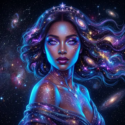 Cosmic Female Portrait with Violet Eyes in 16K Ultra HD