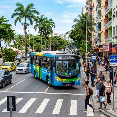 Vibrant City Street with Brazilian Flag Bus - Brazil Daytime Scene