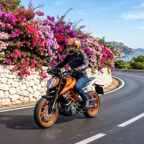KTM Duke 390: Ride Through Vibrant Bougainvillea