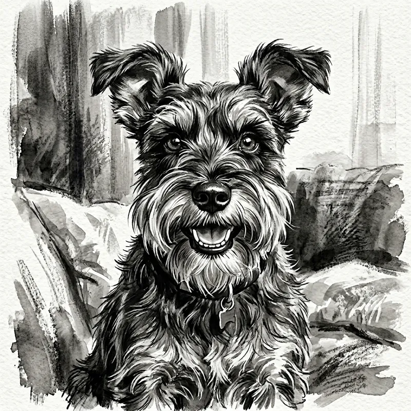 Adorable Black and White Schnauzer Illustration