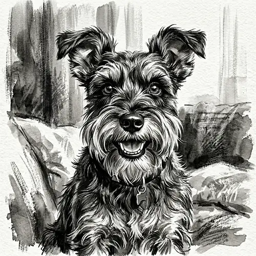 Adorable Black and White Schnauzer Illustration