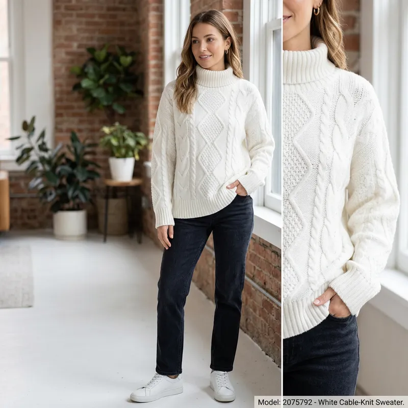 White Sweater Model - Stylish and Versatile
