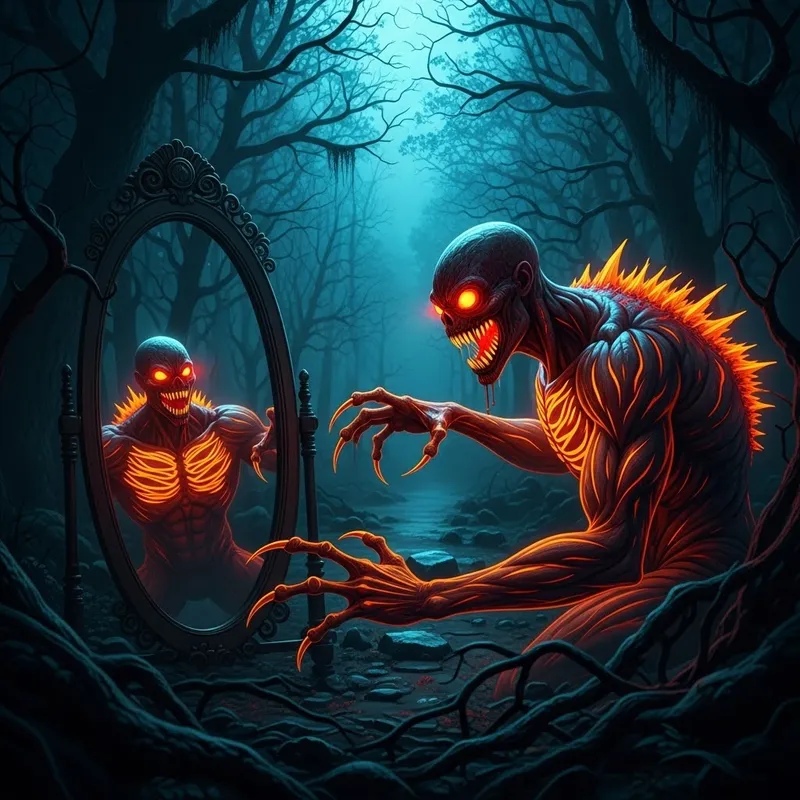 Neon Monster in Dark Park: Stunning Night Photo