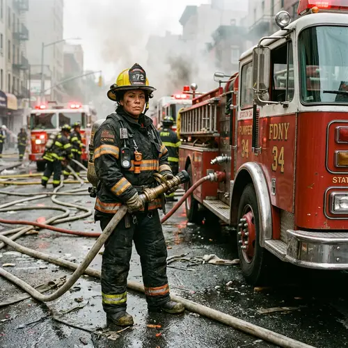 Hispanic Female Firefighter Bravery in Action