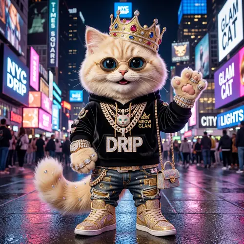 Adorable Cat Mascot with Jewels & Drip