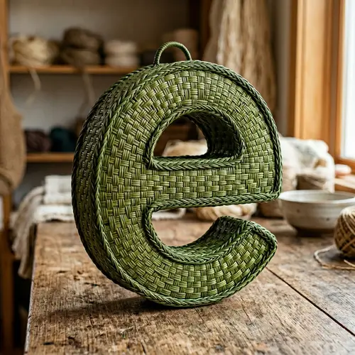 Artisan Green Handwoven Basket in 'e' Shape