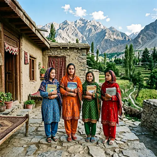 Educated Young Pakhtoon Girls in Traditional Attire with Books
