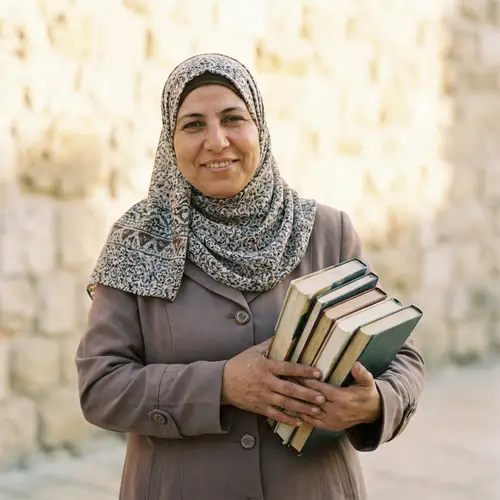 Middle-Eastern Woman in Traditional Hijab with Books
