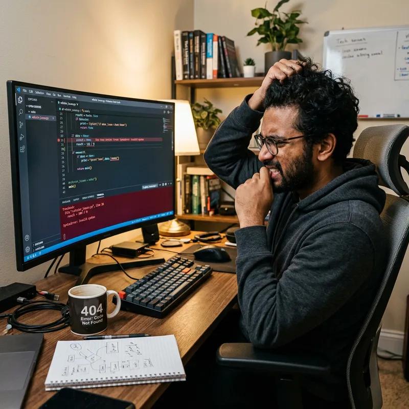 Frustrated Multiracial Male Software Engineer Struggling with Python Code