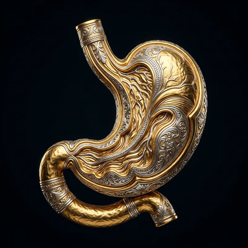 Beautiful Stomach in Gold and Silver on Black Background