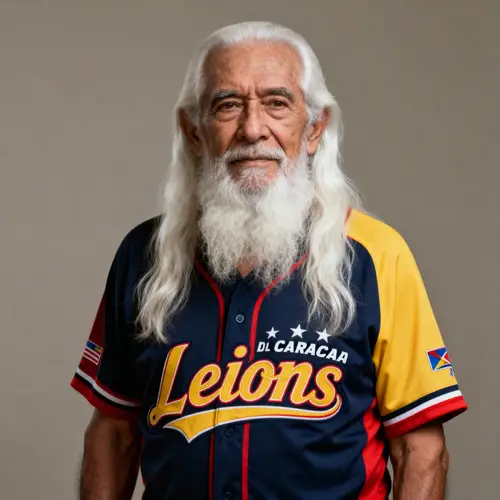 Hyperrealistic Photo of Elderly Man in Caracas Baseball Shirt