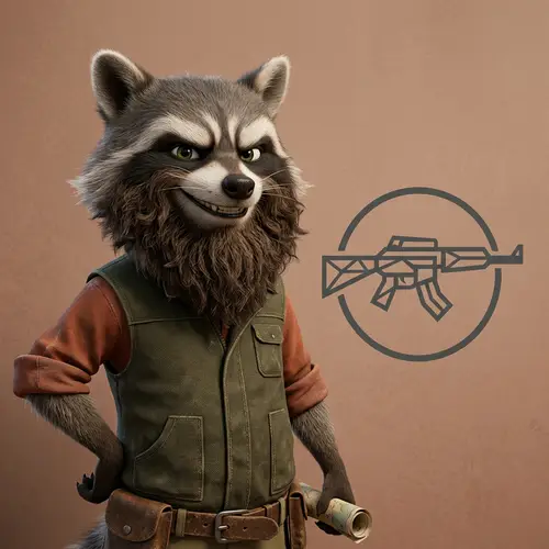 Animated Raccoon with Beard | Gun Logo Character Design