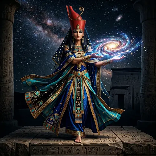 Amonet - Egyptian Goddess of Mystery Holding Galaxy