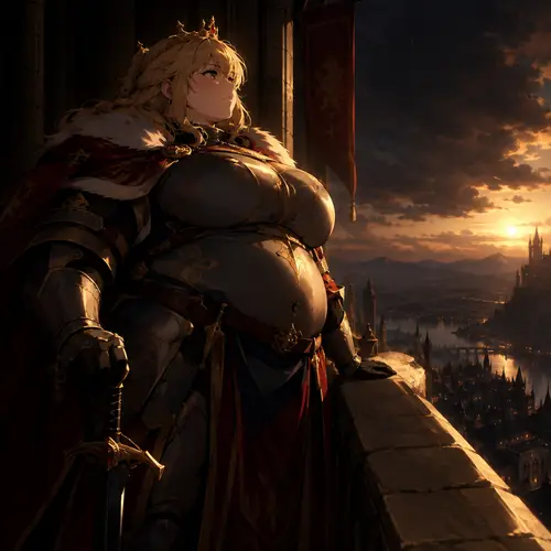 Plump Princess in Armor on High Balcony - Anime Art