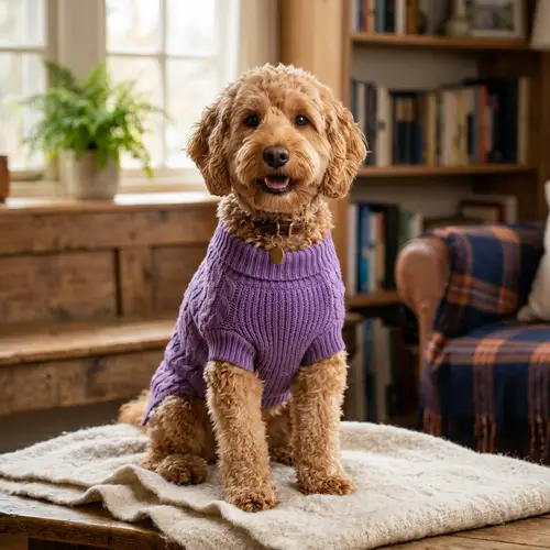 Cute Dog in Purple Sweater