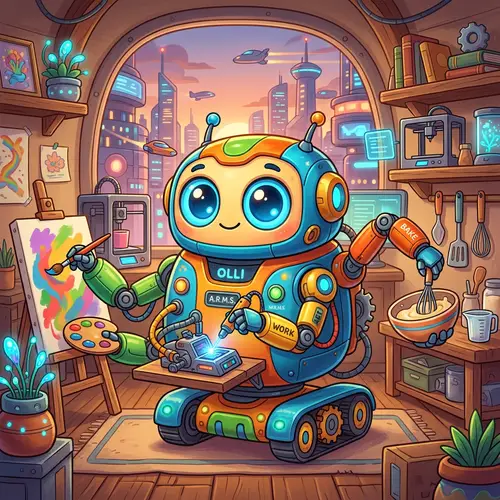 Creative Cartoon Robot with Three Unique Mechanical Arms