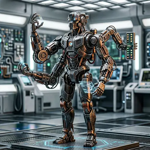 Intricate Robot with Three Mechanical Arms | Futuristic Design