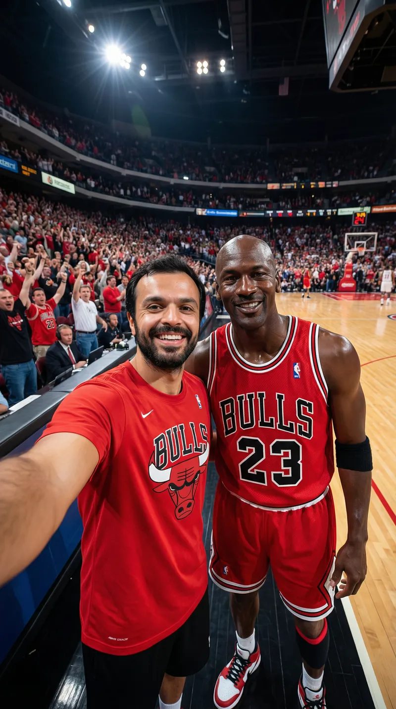 Candid Courtside Selfie with Basketball Legend