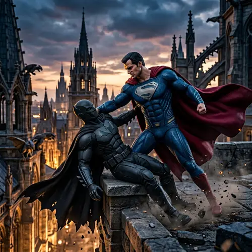 Superman triumphs over Batman in action scene