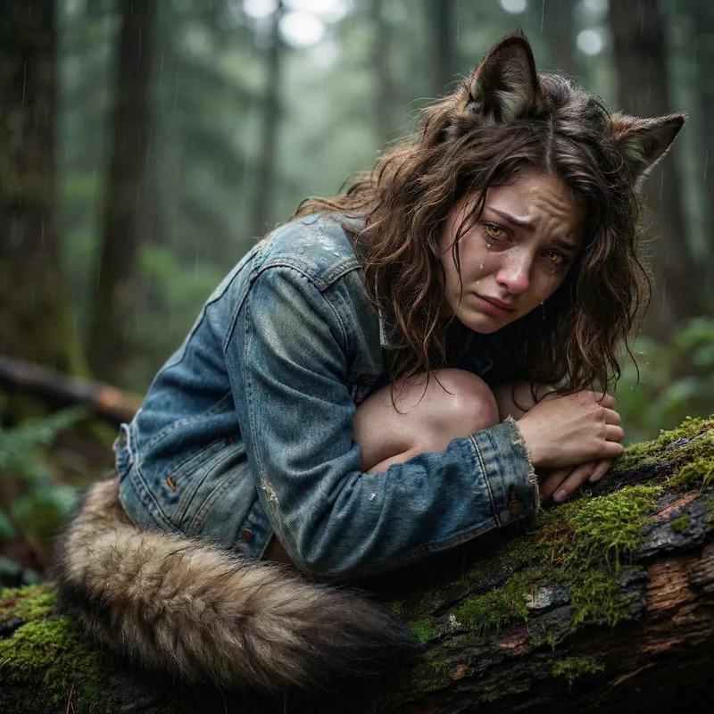 Brunette Girl with Wolf Traits - Emotional Artwork Brunette Girl with Wolf Traits - Emotional Artwork