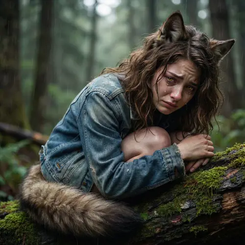 Brunette Girl with Wolf Traits - Emotional Artwork