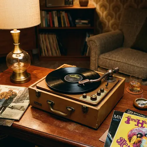 Vintage 1960s Record Player on Mahogany Table | Nostalgic Retro Vibes