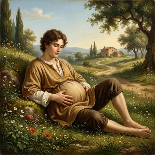 Renaissance-inspired Young Boy Pregnancy in Serene Setting