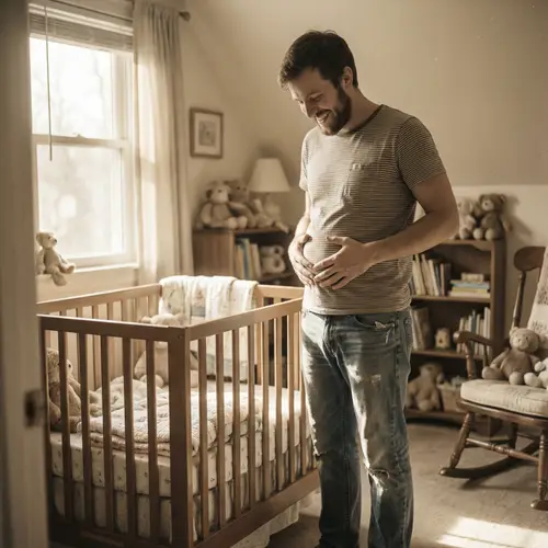 Joyful Expectation: Unique Pregnancy Journey in Sunlit Nursery Room