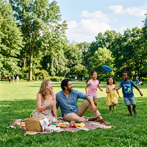 Heartwarming Family of Five Enjoying Picnic in Park