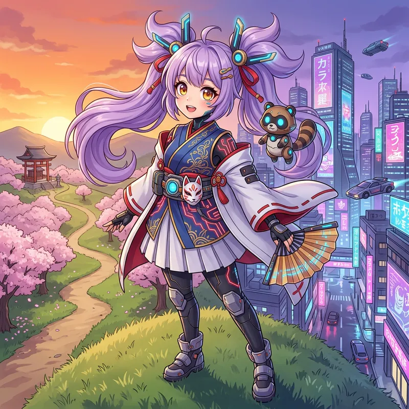 Anime Style: Vibrant Girl with Expressive Eyes & Exaggerated Hair