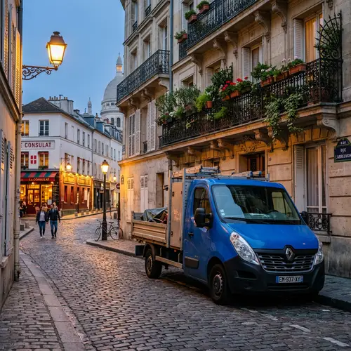 2017 Blue Renault Master Plateau in Paris