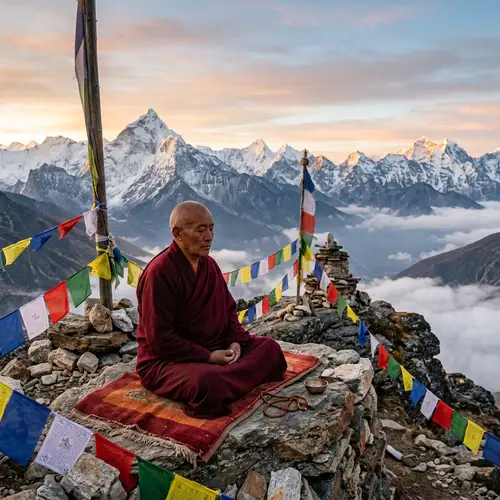 Monk Meditating in Majestic Mountains