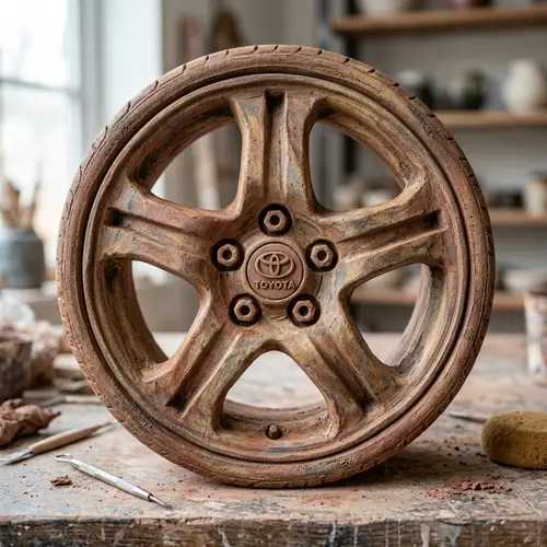 Handcrafted Clay Toyota Corolla Rim Sculpture