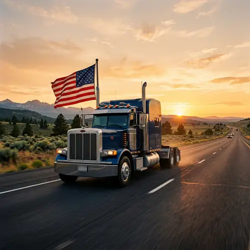 Powerful Truck on Highway with American Flag | Adventure Ahead