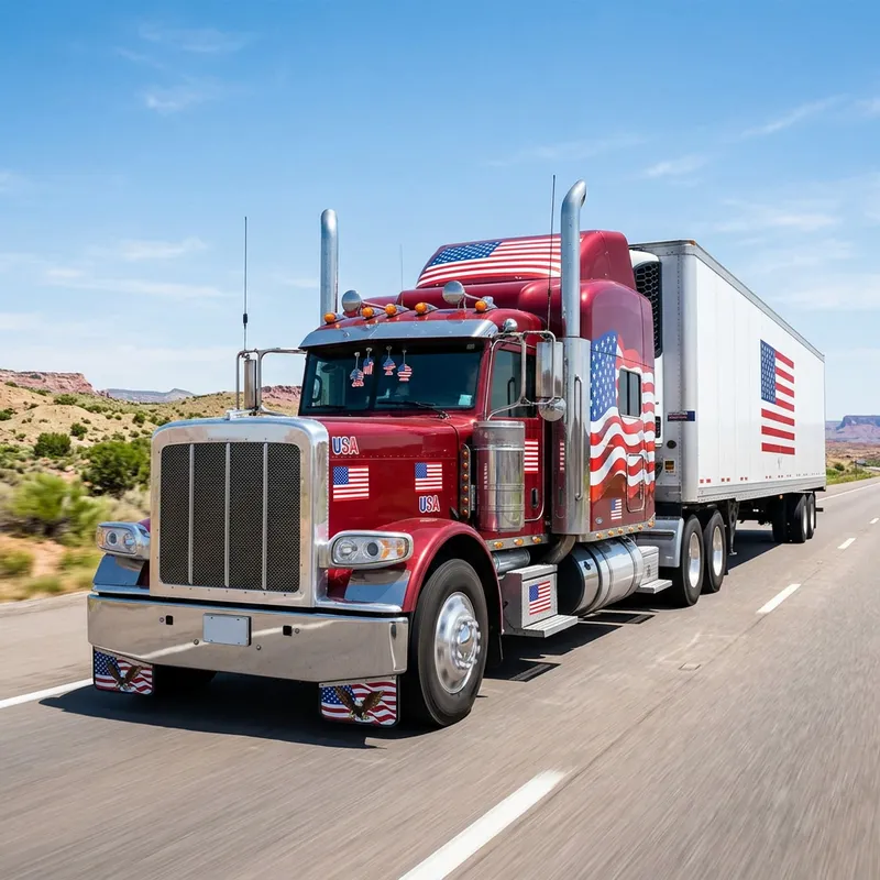 Powerful American Flag Merchandise Truck on Grand Highway