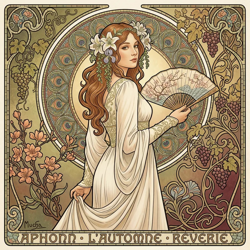 Arefed Woman in Alphonse Mucha Style Art Nouveau