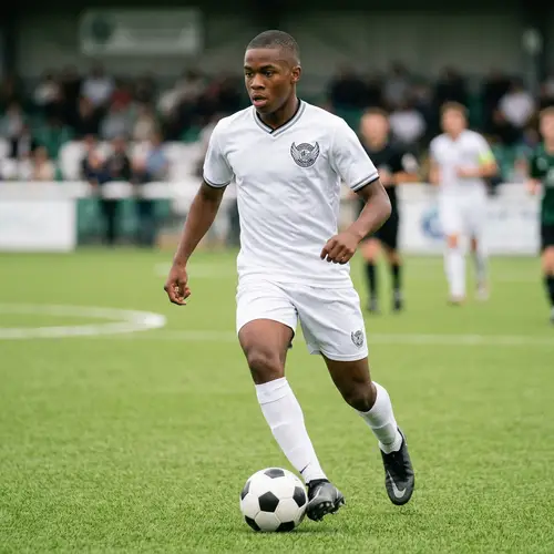 Talented Young Black Male Footballer in Active Pose