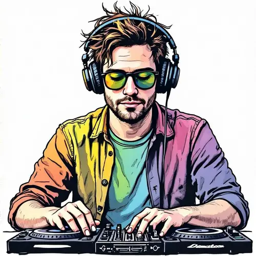 Colorful DJ Line Drawing Art
