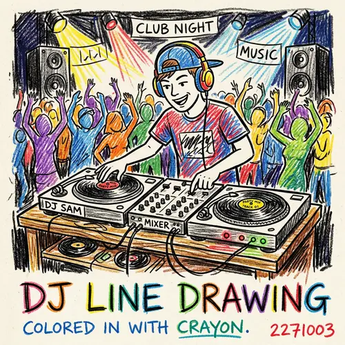 Colorful DJ Line Drawing Art