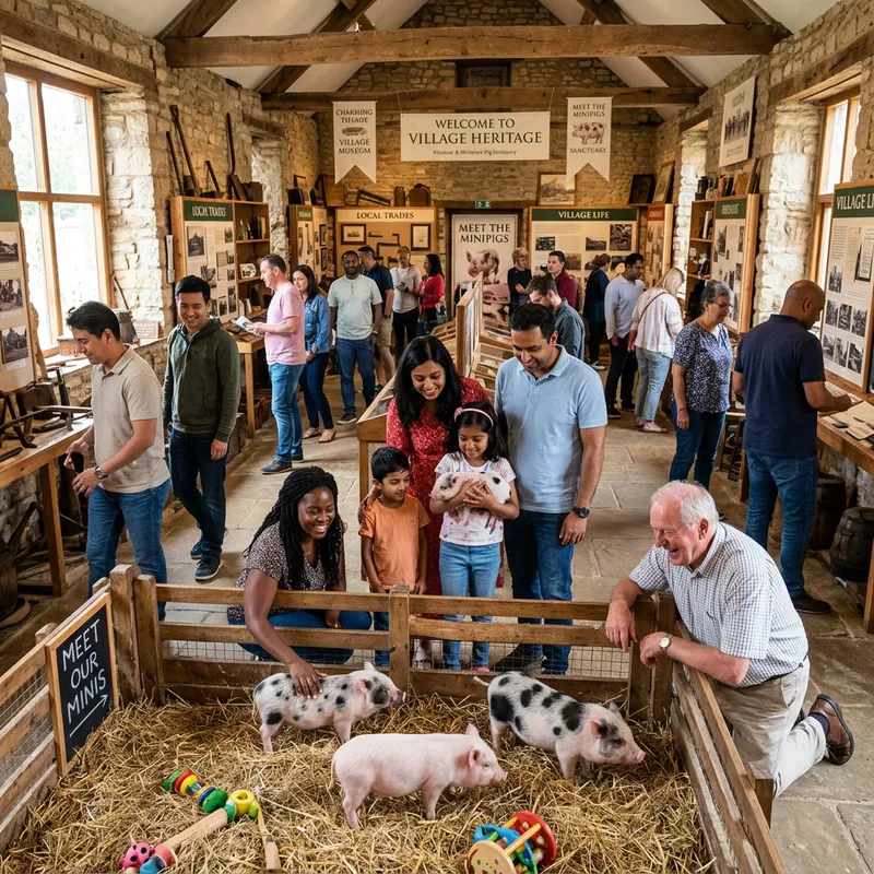Village Museum with Diverse People & Mini Pigs Village Museum with Diverse People & Mini Pigs