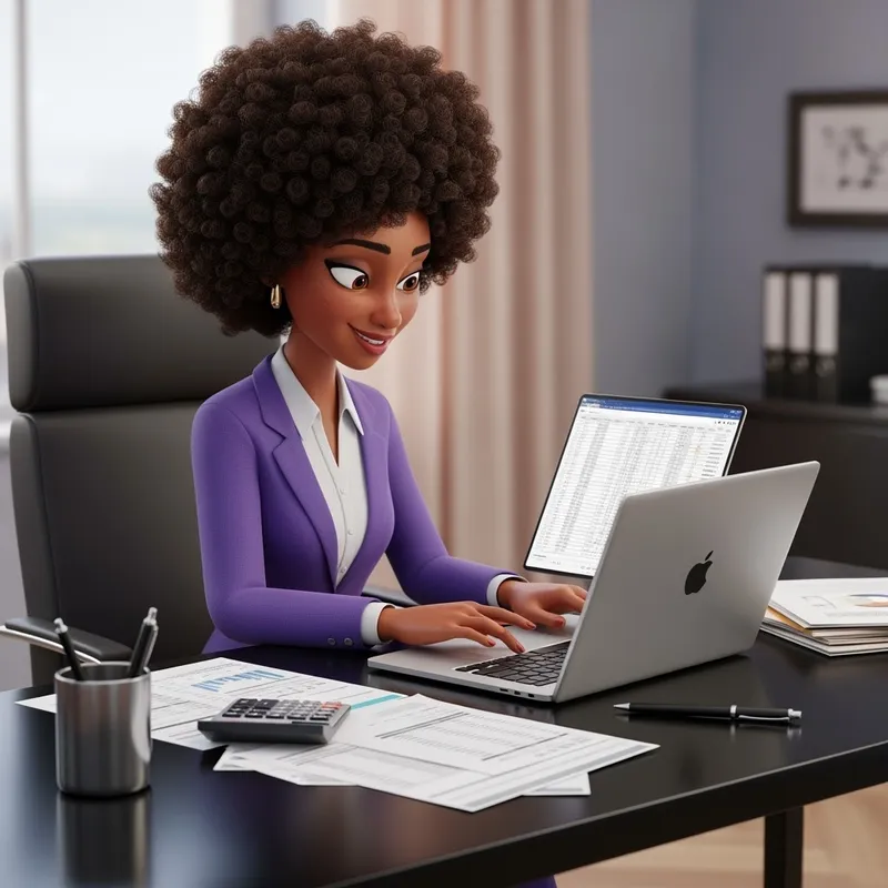 Afrocentric Cartoon Accountant at Work