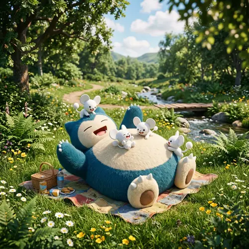 Snorlax and Maushold Enjoying Nature Fun