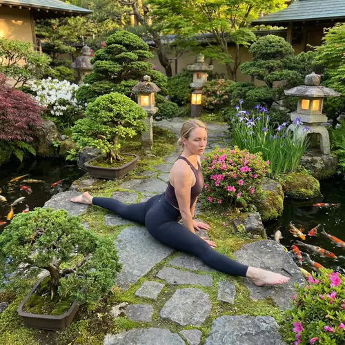 Russian Lady in Splits: Yoga in a Japanese Garden