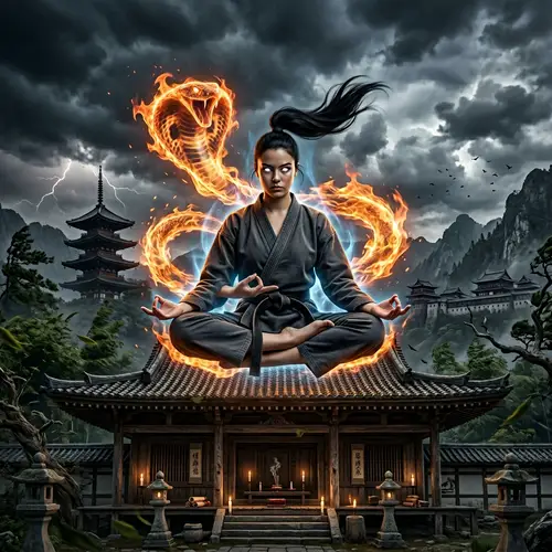 Powerful Levitating Young American Martial Artist in Lotus Pose