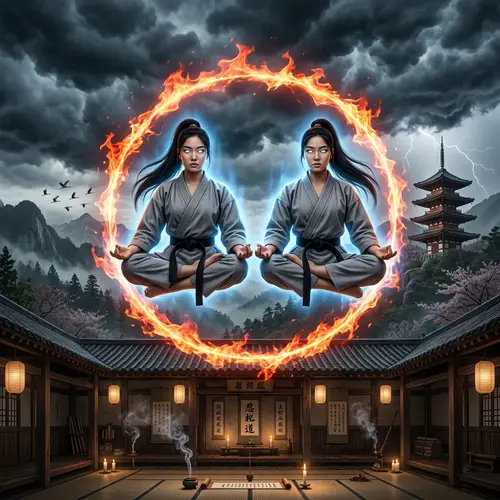 Empowering Korean-American Women Levitating in Martial Arts Dojo