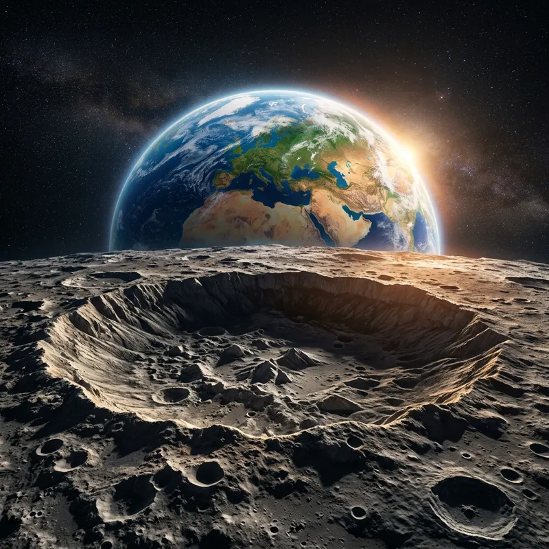 Earth Sunrise and Lunar Crater Earth Sunrise and Lunar Crater