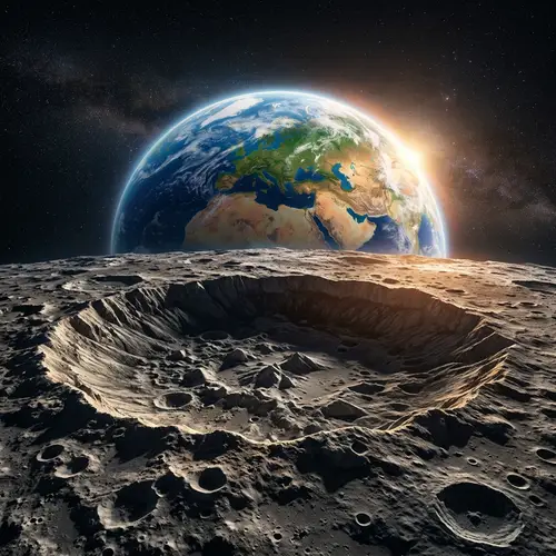 Stunning Earth Sunrise and Lunar Crater View