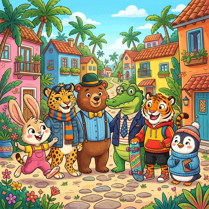 Adorable Animal Characters in Vibrant Cartoons